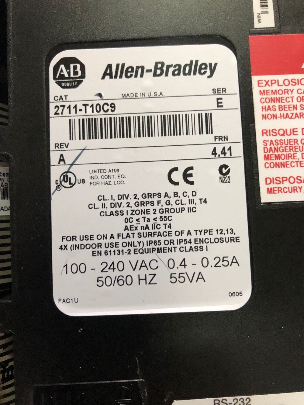 Allen Bradley 2711-T10C9 Panel View 1000 Colour Terminal Touch Screen Ser.E Used In  Good  Condition